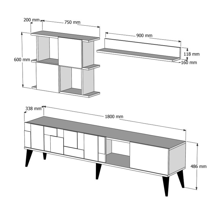 Hanah Home Madrid - Mueble de TV y Estantes de Pared Nogal y Antracita